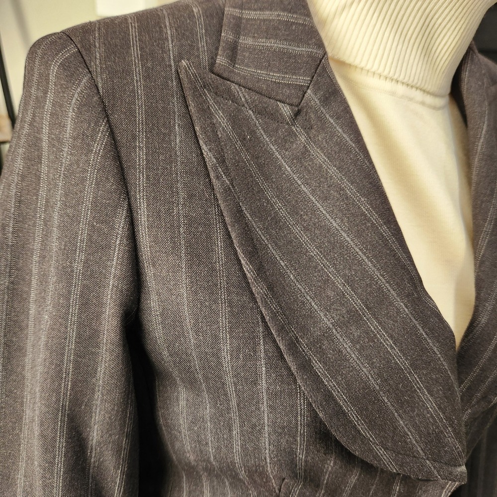 NWT Vintage Carlisle Charcoal pinstripe wool‎ blend 3 button blazer Size 6 - Picture 4 of 10